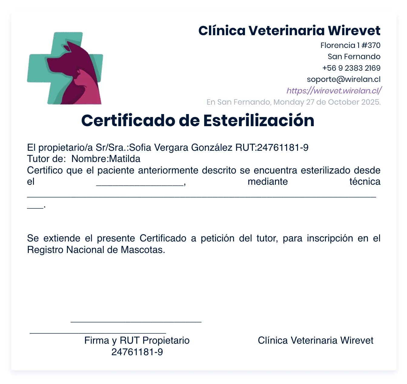 Documentos Prestablecidos en Wirevet